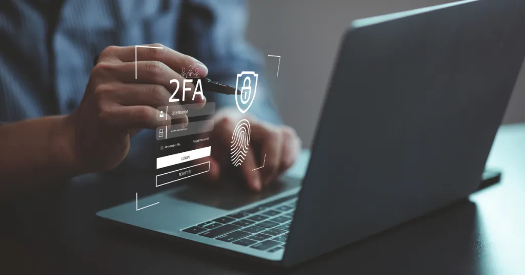 Person at a laptop with graphic overlay of 2FA. The Nu-Age Group is poised to face the challenges of lateset technologies like AI.